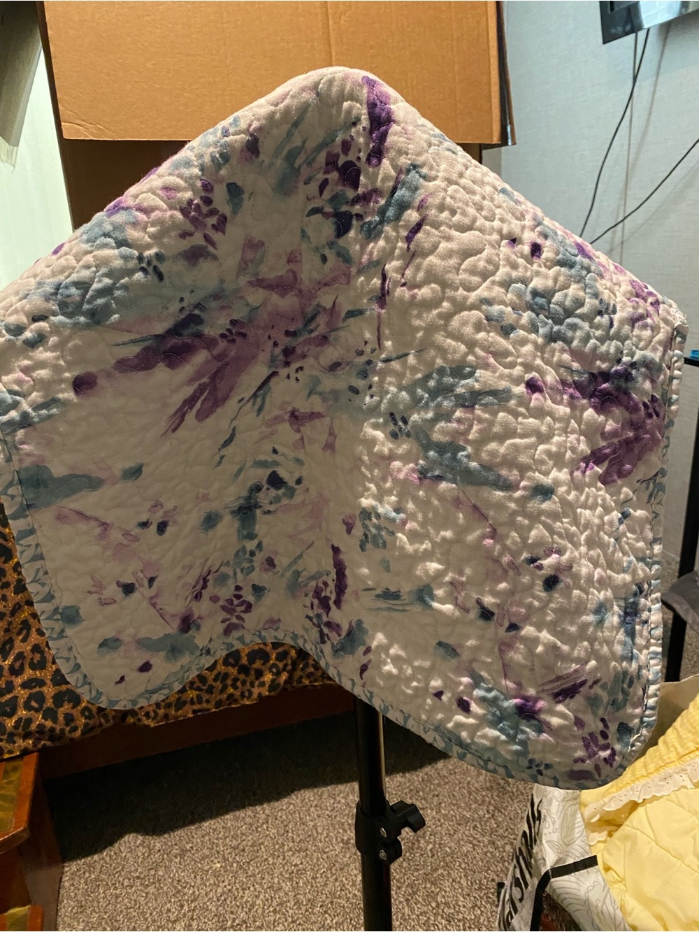 Floral Quilted Pillow Sham in White, Purple & Blue